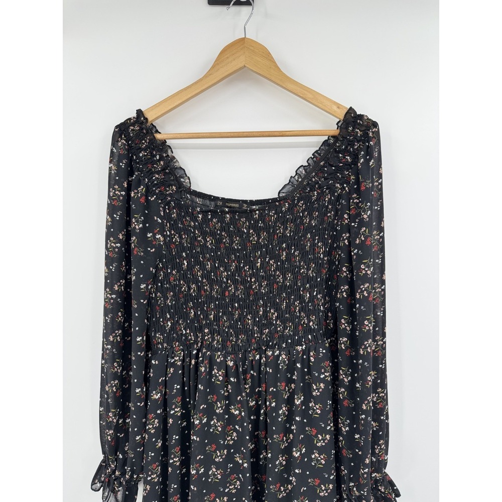 Hesperus Smocked Mini Dress Dark Floral Romantic Plus Size 2X - Picture 3 of 10